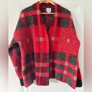 Cyrus Women's Bold Red and Black Checkered Cardigan